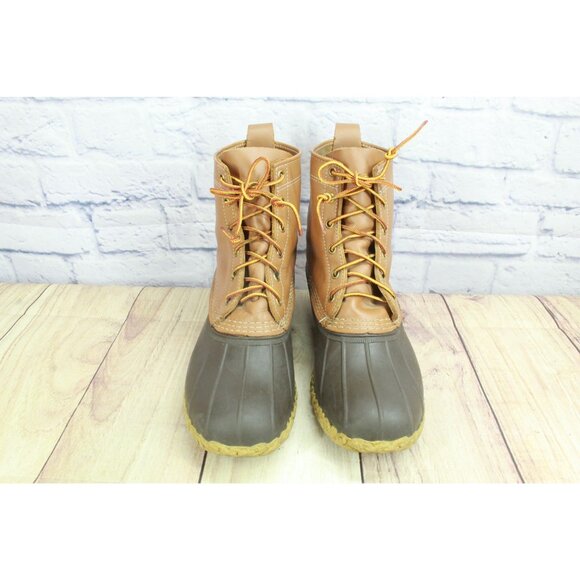 LL Bean Lace Up Unlined Ankle Duck Boots Brown Leather Size 9 M - Picture 4 of 10